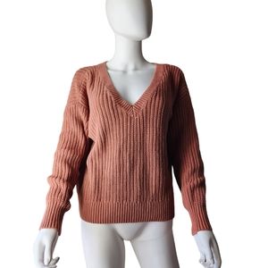 Victoria's Secret PINK Dusty Rose Chunky Knit Cropped V Neck Sweater